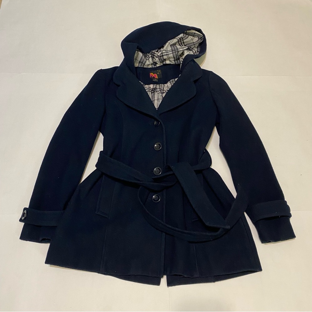 navy blue pea coat with hoodie size large